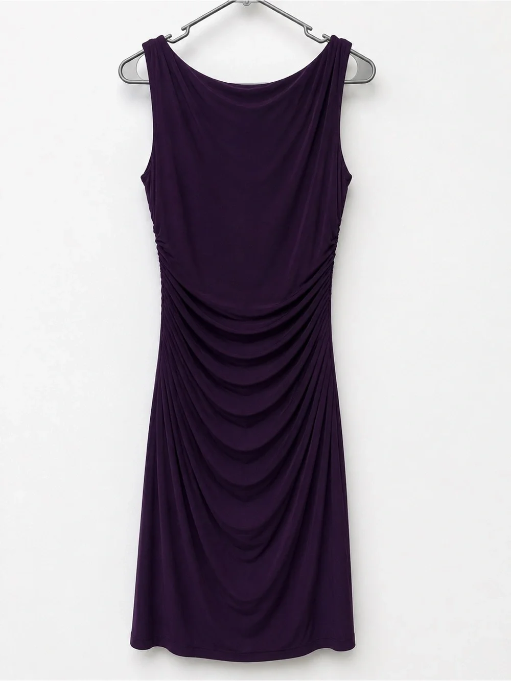 Ralph Lauren Sleeveless Ruched Midi Dress in Deep Plum